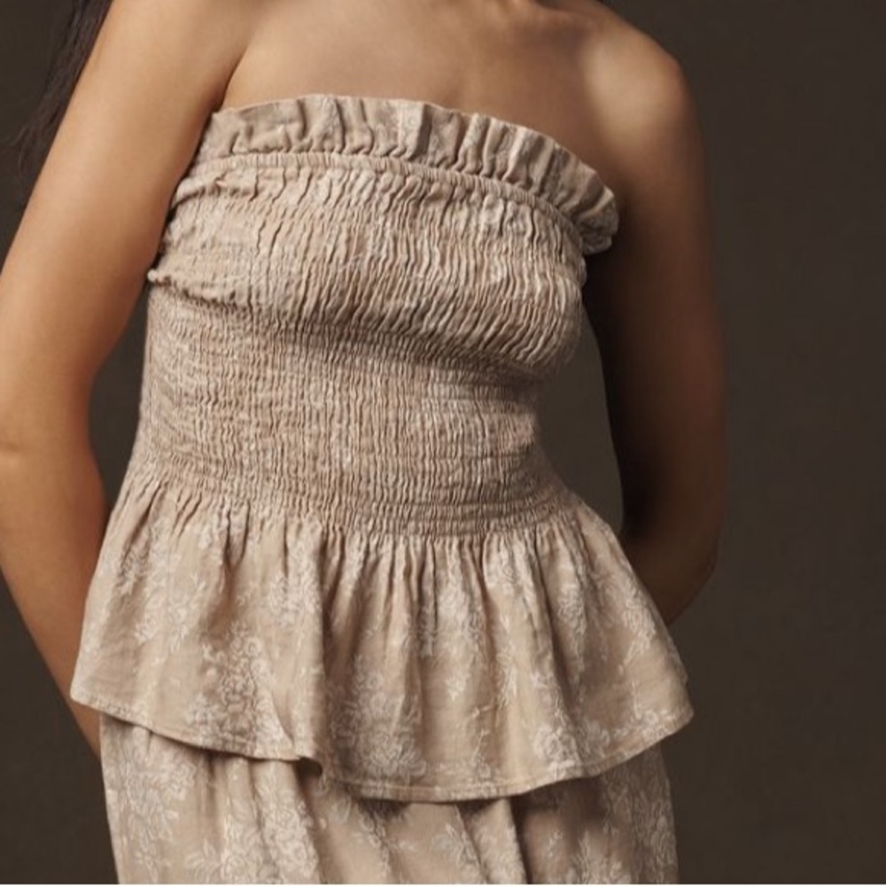 Anthropologie By Anthropologie Linen Cotton Smocked Strapless Top NWT - Picture 3 of 8
